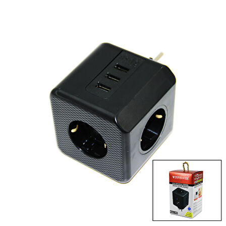 TERMAL AKIM KORUMALI  3X PRİZ 3X USB DUVAR TİPİ PRİZ SİYAH 10A - 2500W 