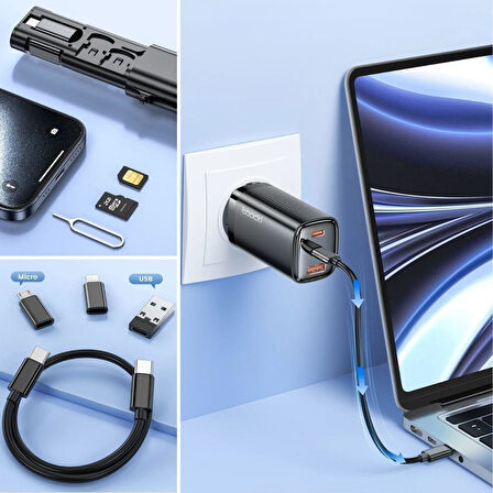 Cep Tipi 60W Bas Aç Type-C,İphone Şarj,Micro USB Hızlı Şarj Data Kablo Seti 