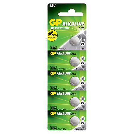 GP 186 LR43 ALKALİN 1.5V DÜĞME PİL ( (186F-2C5) 5Lİ PAKET 