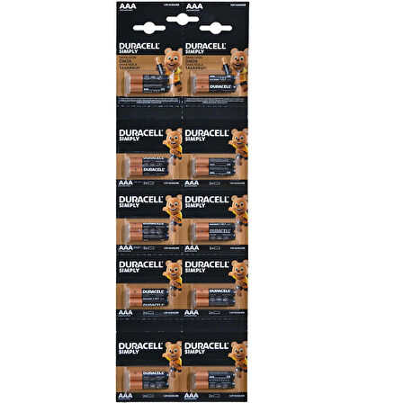 DURACELL LR03/MN2400 1.5V ALKALİN AAA İNCE KALEM PİL 20Lİ KARTELA PAKET FİYAT (2Lİ YIRTMALI) 
