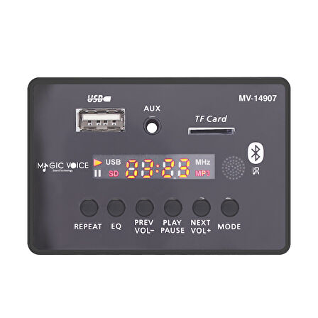 MAGİCVOİCE MV-14907 USB/SD/MIC/AUX/BLUETOOTH KUMANDALI EKRANLI OTO TEYP ÇEVİRİCİ DİJİTAL PLAYER BOARD 