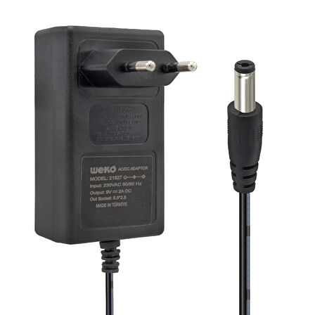 9 VOLT - 2 AMPER 5.5*2.5 UÇLU YERLİ ÜRETİM PLASTİK KASA PRİZ TİPİ KUTUSUZ ADAPTÖR 