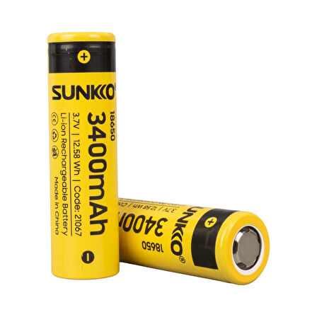 SUNKKO 3.7 VOLT 3400 MAH 18650 ŞARJ EDİLEBİLİR PİL  (TEKLİ) 