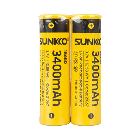 SUNKKO 3.7 VOLT 3400 MAH 18650 ŞARJ EDİLEBİLİR PİL  (TEKLİ) 