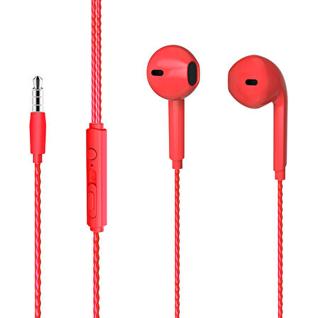 EH104R 3.5MM JACKLI KABLOLU KULAK İÇİ MİKROFONLU KIRMIZI KULAKLIK 