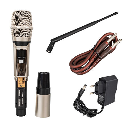 2 EL TİPİ MİKROFONLU 100+100 KANAL ANTENLİ UHF-PLL KABLOSUZ TELSİZ MİKROFON 