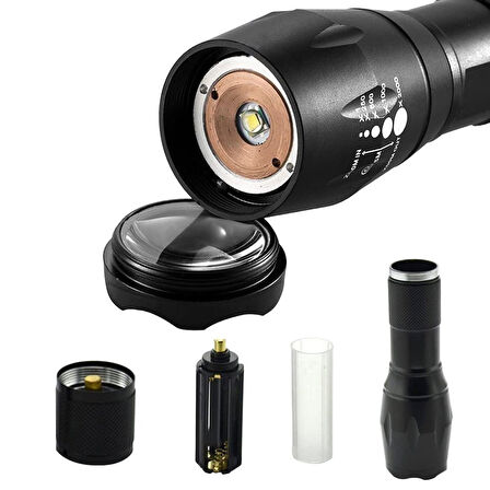 PİLLİ ZOOMLU FLASH ÖZELLİKLİ POWER LEDLİ EL FENERİ 