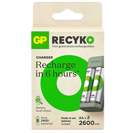 GP RECYKO E221 2 X 2600 MAH R6 AA PİLLİ PİL ŞARJ CİHAZI (GP-E221/270AHCER21-2GTLB2) 