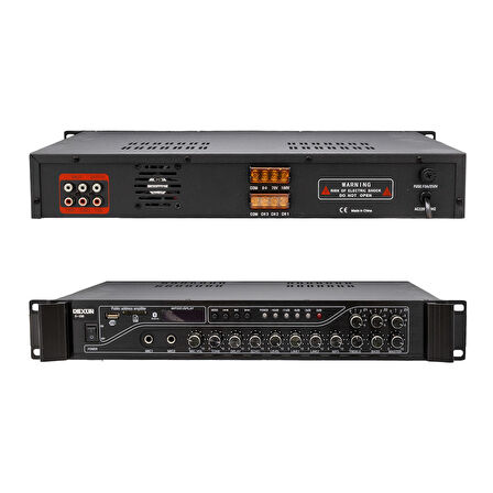 D-230 250 WATT 3 ZONE İKİ MİK GRŞ USB-BT 4/16-70-100V HAT TRAFOLU ANFİ 