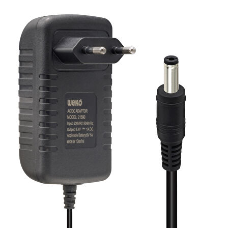 8.4 VOLT - 1 AMPER - 8.4 WATT 5.5*2.5 UÇLU LİTYUM PİL LEDLİ YERLİ ÜRETİM ŞARJ ADAPTÖRÜ (OUT:6V-1A) 