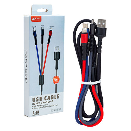JKX-44 USB TO MICRO USB TYPE-C LIGHTNING 3LÜ 2.4 AMPER SARJ KABLOSU 
