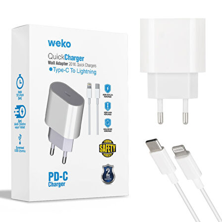 WK-21443 PD-C 20 WATT TYPE-C ŞARJ BAŞLIK ADAPTÖRÜ + TYPE-C TO LIGHTNING KABLO (NO:9) 
