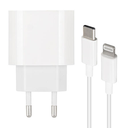 WK-21443 PD-C 20 WATT TYPE-C ŞARJ BAŞLIK ADAPTÖRÜ + TYPE-C TO LIGHTNING KABLO (NO:9) 