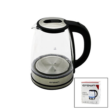 CAM - LEDLİ  KETTLE   1.8LT   1500W   ÇELİK TABAN - KROM KAPAK  360° GÖVDE   PLASTİK KULP 