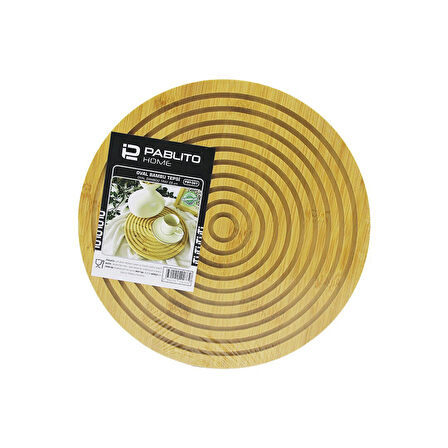 YUVARLAK ÇİFT TARAFLI=DÜZ - DALGALI OYUK KANALLI AHŞAP BAMBU SUNUM TEPSİ 28CM 