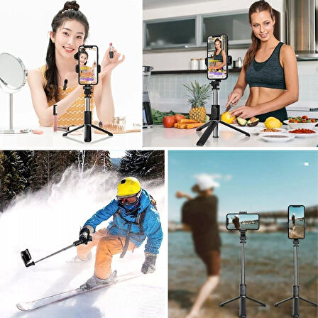 Masaüstü Tripod Olabilen Telefon Tutuculu Kablosuz Kumandalı Selfie Çubuğu (4727)