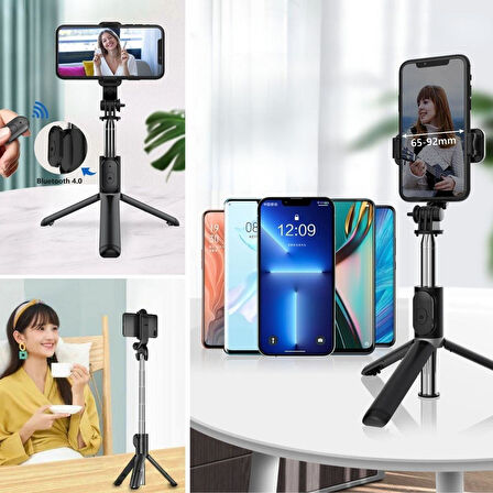 Masaüstü Tripod Olabilen Telefon Tutuculu Kablosuz Kumandalı Selfie Çubuğu (4727)