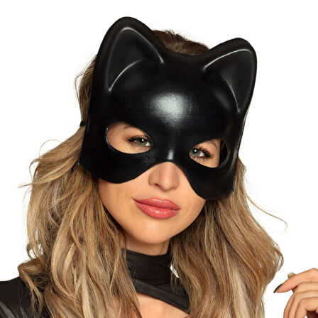 Siyah Deri Görünümlü Kedi Maskesi – Cosplay &amp;amp;amp; Maskeli Balo (4727)