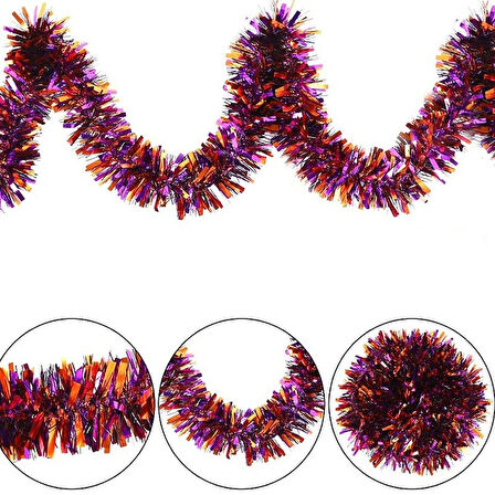 Mor Turuncu Renk 4 cm Genişlik Garland Çift Renk Sim Süs 180 cm (4727)