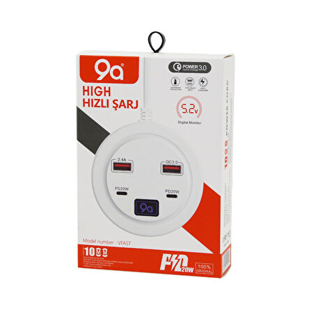 HIGH POWER 3.0  VFAST KY-100  ÇOKLU= 4 LÜ   HIZLI  ŞARJ SETİ  2AD -PD20W=TYPE-C  - 2.1A + QC3.0= USB  2.4W (4727)