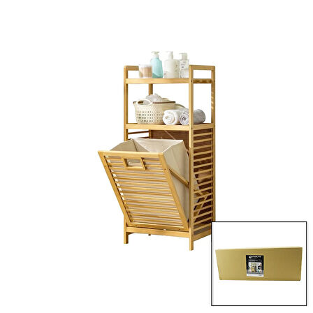 2 RAFLI - AHŞAP BAMBU KİRLİ ÇAMAŞIR ÇEK AÇ SEPETİ SPT=40X30X53CM RAF=31CM+53+11=Y=95CM (4727)