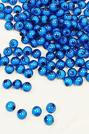 Yuvarlak Boncuk İçten Boncuklu Bileklik Çanta Boncuğu 8 mm 50 gr Mavi - BNC468