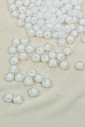 Yuvarlak Boncuk İçten Boncuklu Bileklik Çanta Boncuğu 8 mm 50 gr Beyaz - BNC470