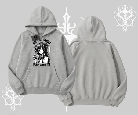 Kapşonlu Sweatshirt Do You Want Play With Me Anime Kız Baskılı