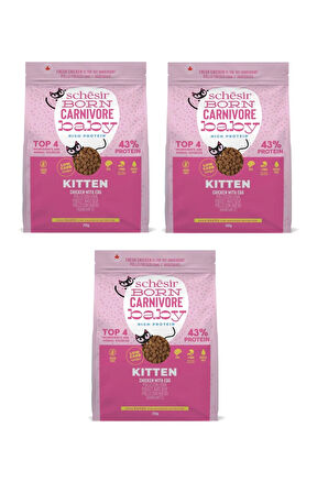 Schesir Born Carnivore Baby Tavuk ve Yumurtalı Tahılsız Yavru Kedi Kuru Maması 225 Gr. X 3 Paket