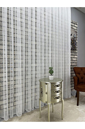 Zincir Çizgili Tül Perde 1/3 Sık Pileli - Dökümlü - EnxBoy Seçenekli
