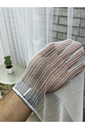 Zincir Çizgili Tül Perde 1/3 Sık Pileli - Dökümlü - EnxBoy Seçenekli