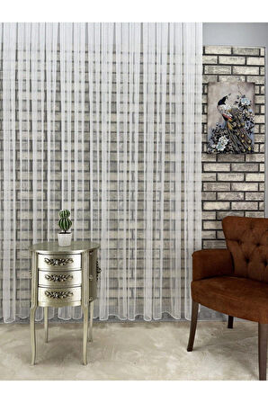 Zincir Çizgili Tül Perde 1/3 Sık Pileli - Dökümlü - EnxBoy Seçenekli