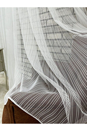 Zincir Çizgili Tül Perde 1/3 Sık Pileli - Dökümlü - EnxBoy Seçenekli