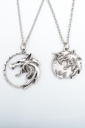 2'li The Witcher Madalyon Erkek Kadın Kolye Seti 925 Ayar Gümüş Kaplama