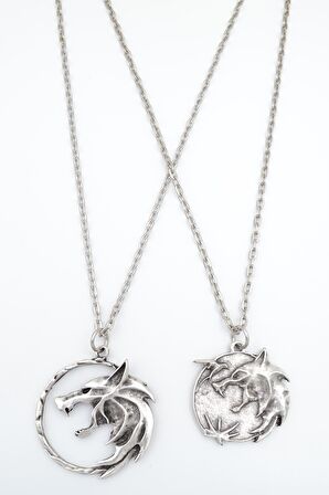 2'li The Witcher Madalyon Erkek Kadın Kolye Seti 925 Ayar Gümüş Kaplama