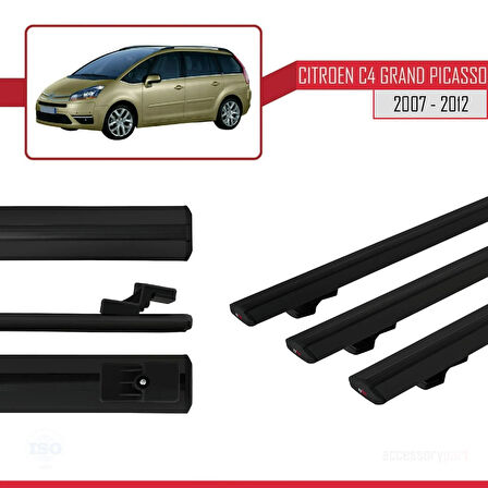 Citroen Grand C4 Picasso 2007-2012 Arası ile Uyumlu BASIC Model Ara Atkı Tavan Barı Siyah 3 Adet