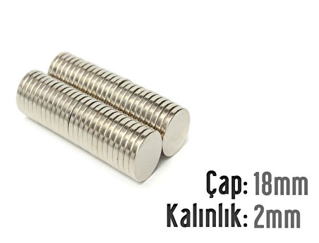 Neodyum Mıknatıs Silindir Çap 18mm , Kalınlık 2mm   ( 5 Adet)