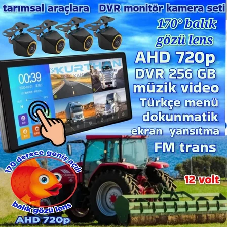 BALIK GÖZÜ 4 ADET AHD 720P  170'' KAMERA VE DOKUNMATİK 10.36'' VİDEO MÜZİK DVR EKRAN  12 V 256 GB