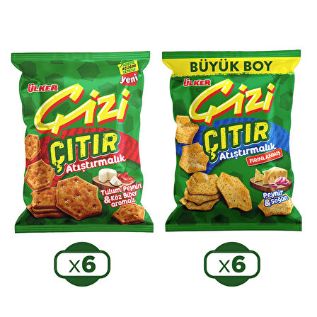 Ülker Çizi Çıtır Atıştırmalık 80 gr Tulum Peyniri & Köz Biber / Peynir&Soğan 12 li Karma Paket
