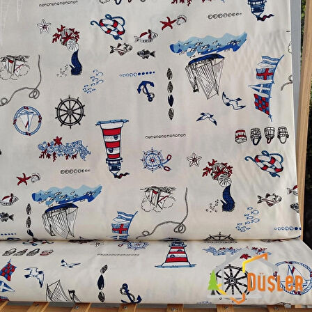 Marin Desenli Su ve Leke İtici Panama Keteni Küçükçalık Premier Duck Kumaş Bezi 100x180