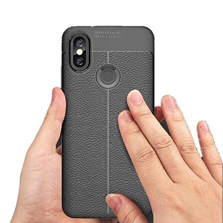 Smcase Xiaomi Mi 8 SE Deri Dokulu Silikon Kılıf
