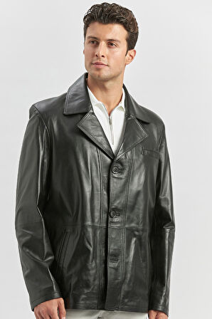 Siyah Hakiki Deri Kırlangıç Yaka Astarlı Slim Fit Dar Kesim Casual Deri Mont 1038235152