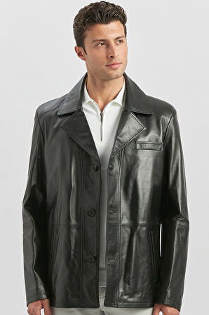 Siyah Hakiki Deri Kırlangıç Yaka Astarlı Slim Fit Dar Kesim Casual Deri Mont 1038235152
