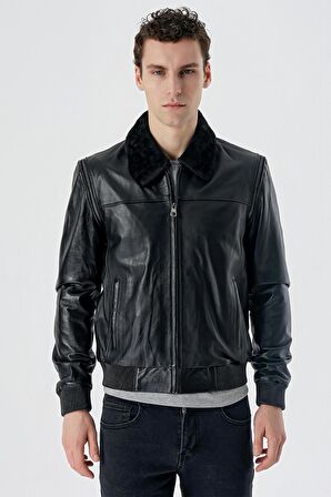 Siyah Gömlek Yaka Hakiki Deri Comfort Fit Rahat Kesim Casual Mont 1038235208