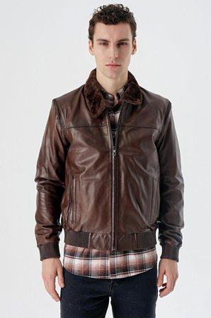 Koyu Kahverengi Gömlek Yaka Hakiki Deri Comfort Fit Rahat Kesim Casual Mont 1038235208