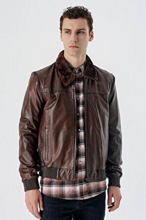 Koyu Kahverengi Gömlek Yaka Hakiki Deri Comfort Fit Rahat Kesim Casual Mont 1038235208