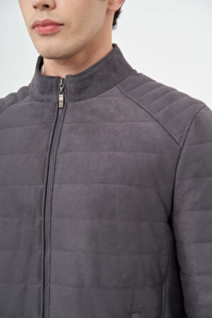Antrasit Süet Suni Deri Hakim Yaka Düz Yırtmaçsız Tam Astar Slim Fit Casual Deri Mont 1038245150