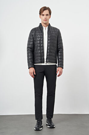 Siyah Suni Deri Hakim Yaka Düz Yırtmaçsız Tam Astar Slim Fit Casual Deri Mont 1038245153