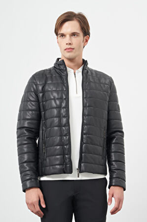 Siyah Suni Deri Hakim Yaka Düz Yırtmaçsız Tam Astar Slim Fit Casual Deri Mont 1038245153