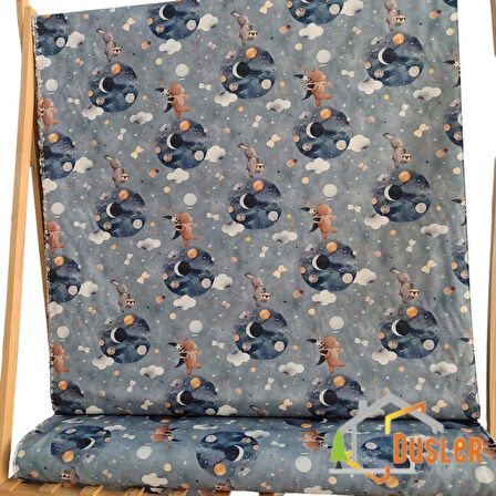 Uzayda Ayıcık Desenli, Çocuk ve Bebek İçin, Su ve Leke İtici Panama Keteni Küçükçalık Premier Duck Kumaş Bezi 100x180